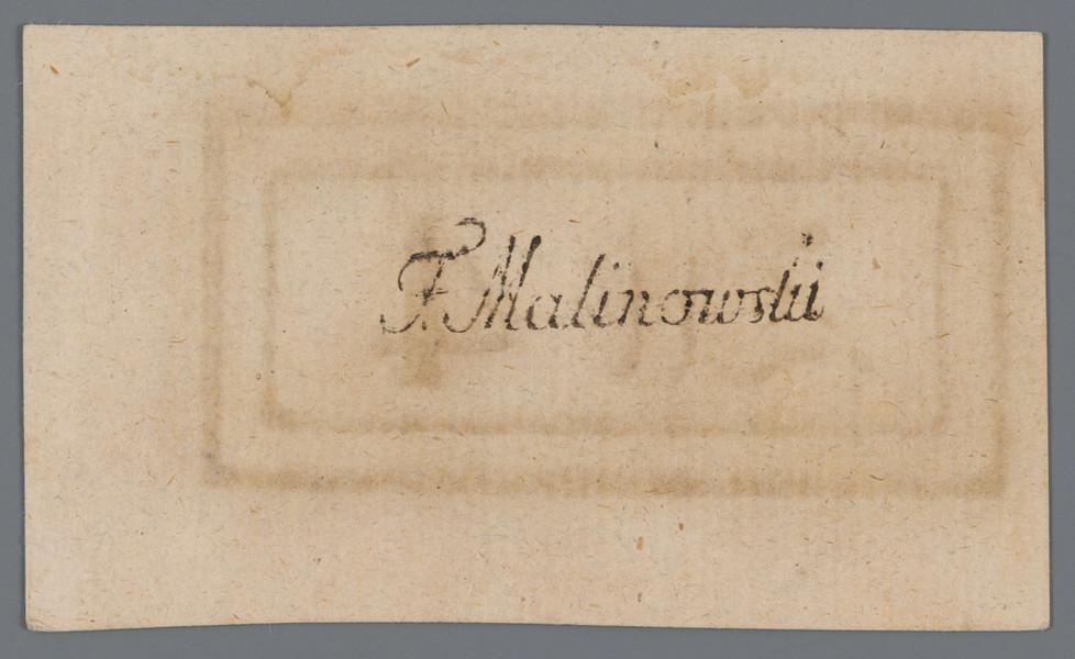 N/Bn/487/ML - Aw. W prostokątnej zamkniętej ramce ornament z symboli paragrafu i gwiazdy, w góry w nawiasach w nawiasach oznaczenie serii: I – B. W polu środkowym, w wewnątrz podwójnej ramki napisy od góry:
UCHWAŁA d. 4ta 7bris 1794. / BILET SKARBOWY / Na Cztery Złote Polskie
niżej, pośrodku w napis w kształcie pieczęci: WOLNOŚĆ/CAŁOŚĆNIE/PODLEGŁOŚĆ, a po bokach w prostokątnych podwójnych ramkach: ZŁŁ:4 – Cztery Złote
U dołu: DYREKCYA B.S.

Rw. Faksymile podpisu w układzie poziomym: F. MALINOWSKI

Zabezpieczenie: Znak zabezpieczający w postaci napisu ZŁŁ:4 umieszczony w podwójnej prostokątnej ramce.