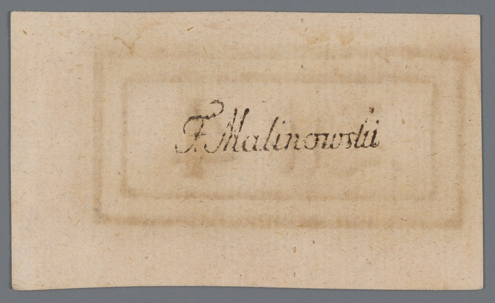 N/Bn/487/ML - Aw. W prostokątnej zamkniętej ramce ornament z symboli paragrafu i gwiazdy, w góry w nawiasach w nawiasach oznaczenie serii: I – B. W polu środkowym, w wewnątrz podwójnej ramki napisy od góry:
UCHWAŁA d. 4ta 7bris 1794. / BILET SKARBOWY / Na Cztery Złote Polskie
niżej, pośrodku w napis w kształcie pieczęci: WOLNOŚĆ/CAŁOŚĆNIE/PODLEGŁOŚĆ, a po bokach w prostokątnych podwójnych ramkach: ZŁŁ:4 – Cztery Złote
U dołu: DYREKCYA B.S.

Rw. Faksymile podpisu w układzie poziomym: F. MALINOWSKI

Zabezpieczenie: Znak zabezpieczający w postaci napisu ZŁŁ:4 umieszczony w podwójnej prostokątnej ramce.