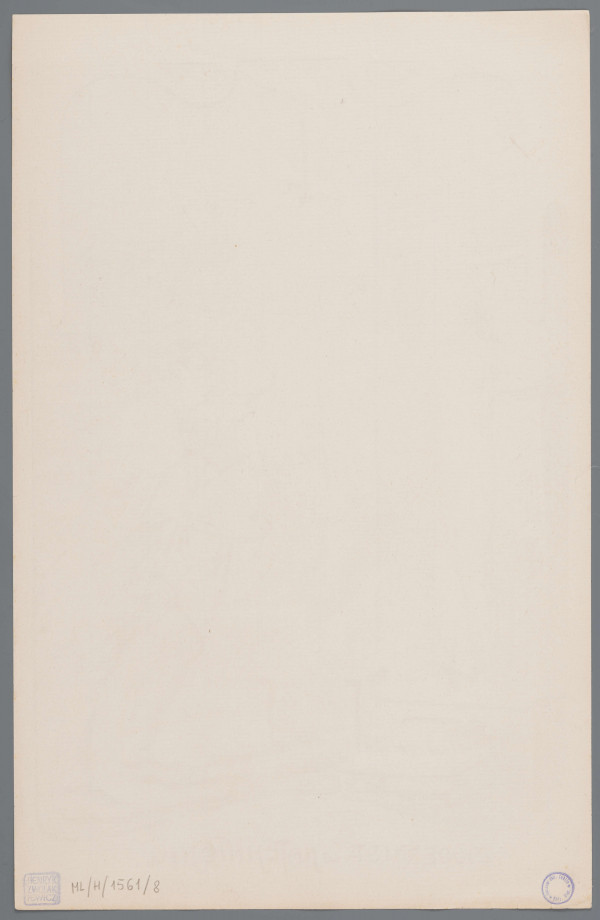 ML/H/1561/8 - W prawej części sceny stoi mężczyzna, pośrodku umiejscowiona sztaluga a po lewej modelka. Młody mężczyzna w natchnieniu z widocznym dynamizmem maluje akt kobiety. W prawej ęce trzyma pędzel, w  lewej paletę, z której spływają farby i dodatkowe pędzle. Ubrany w rodzaj fartucha i spodnie. Pochylony w kierunku obrazu, prawa noga zgięta w kolanie. Twarz wyraża przejęcie, oczy wpatrzone w modelkę. Widoczny na sztalusze szkic przedastawia wychudzoną kobietę wspartą o drzewo, wokół którego wije się wąż (biblijna Ewa). Obok na podeście wspartym na książkach stoi młoda modelka o okrągłych kształtach. Włosy długie, jasne, prawy łokieć wsparty na wysokim stojaku. Ściany pracowni pokrywają różnego formatu obrazy oraz wieniec ze wstążką i umieszczonymi w jego wewnętrznym polu patrzącymi oczami. Cała scena umieszczona w polu o kształcie przypominającym prostokątną paletę. Poniżej napis: modernista w natchnieniu.