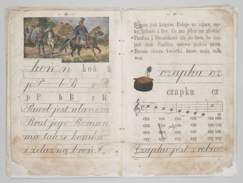 ML/MART/180 - Przedwojenny elementarz do j. polskiego (s. 19-68), z odręcznymi notatkami.