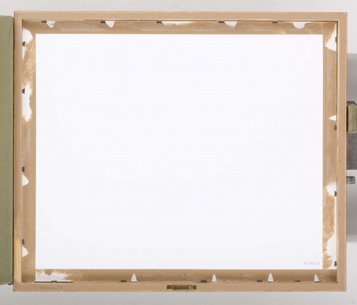 Projekt niezrealizowanej polichromii do kościoła akademickiego KUL. Widok sklepienia prezbiterium. Detal polichromii w lunetach sklepienia z ujętymi w geometryczne pola cytatami psalmu 