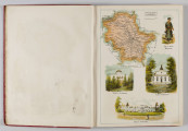 ML/H/650 - Okładka twarda, obklejona czerwonym płótnem, z wytłoczonym na złoto tytułem i ozdobami. Po lewej stronie popiersie kobiety bokiem, z wyciągniętą ręką trzymającą pędzel, poniżej kwiaty. W lewej części autor i tytuł, poniżej ozdobnik roślinny. Strona tytułowa przedstawia dwóch mężczyzn pochylonych nad mapą, w tle pejzaż wiejski z zamkiem na wzgórzu. Tytuł atlasu w wydzielonym, prostokątnym polu. Następna strona zawiera skorowidz i obiaśnienie znaków. Pierwsza z map to Mapa Ogólna Królestwa Polskiego z podziałem na gubernie i powiaty, następne to mapy powiatów. Na każdej stronie z mapą znajduja sie barwne grafiki z przedstawieniem zabytkowych budowli, typów ludowych, ruin, pejzaży. Do Atlasu dołączona luzem Mapa Guberni Lubelskiej, granice powiatu i wypełnienie błekitne.