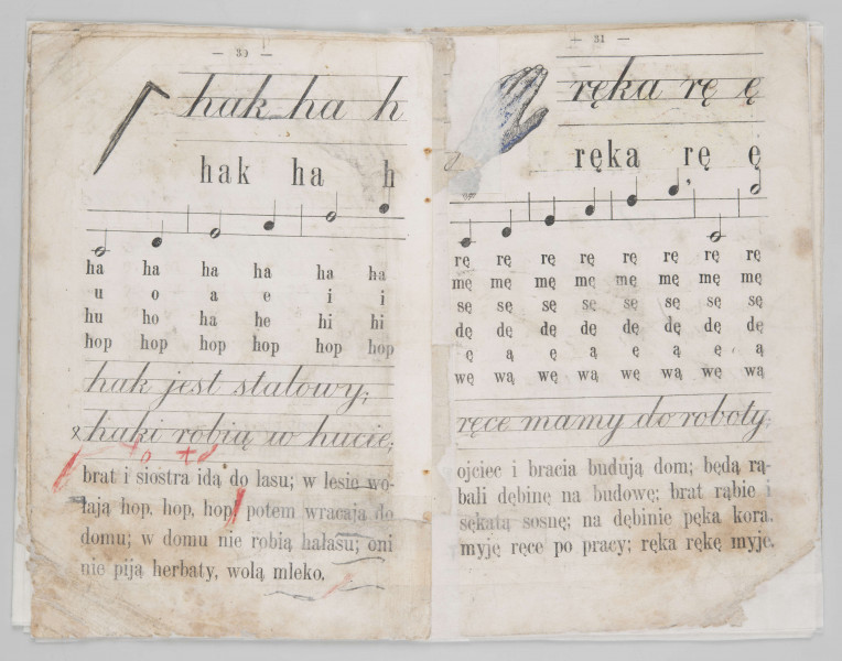 ML/MART/180 - Przedwojenny elementarz do j. polskiego (s. 19-68), z odręcznymi notatkami.