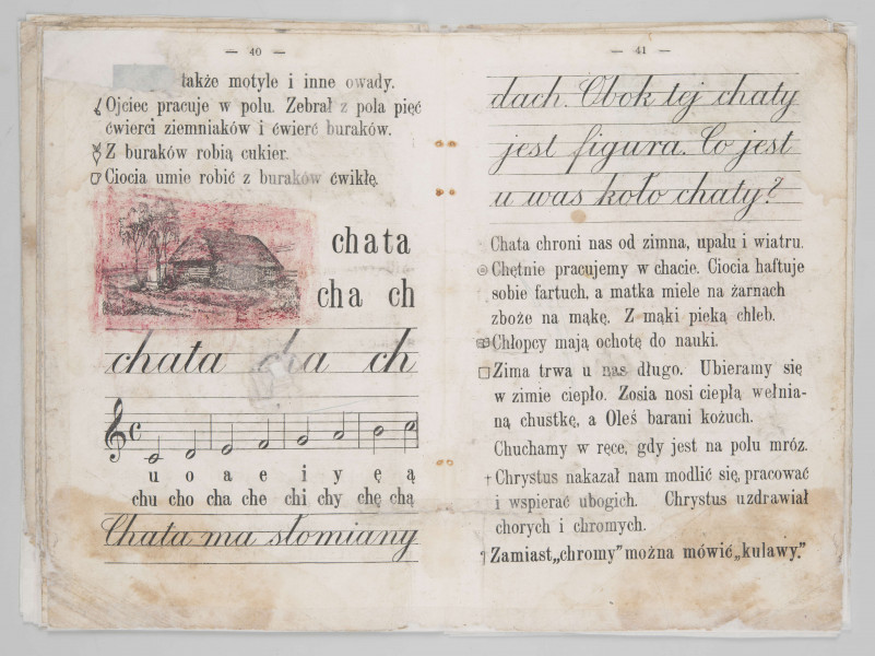 ML/MART/180 - Przedwojenny elementarz do j. polskiego (s. 19-68), z odręcznymi notatkami.