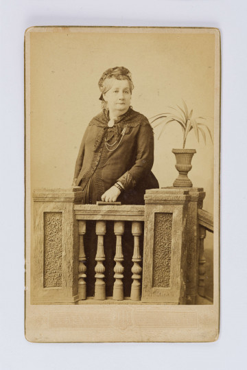 Fotografia przedstawia kobietę w średnim wieku, w ciemnej sukni i w nakryciu głowy (stroiku). Kobieta ma zarzuconą na ramiona lekką chustę. Na pierwszym planie widoczne tralki balustrady. Postać w całości zwrócona 3/4 w lewo, twarz na wprost. Jest to fotografia siostry Wincentego Pola, Wiktorii Longchamps de Berier, córki Eleonory Polowej, matki poety. Na odwrocie fotografii umieszczone zostały podpisy wykonane nieznaną ręką.