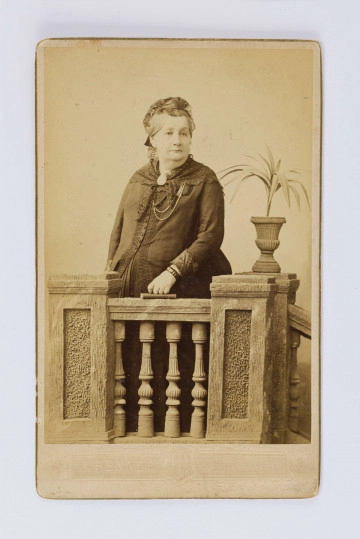 Fotografia przedstawia kobietę w średnim wieku, w ciemnej sukni i w nakryciu głowy (stroiku). Kobieta ma zarzuconą na ramiona lekką chustę. Na pierwszym planie widoczne tralki balustrady. Postać w całości zwrócona 3/4 w lewo, twarz na wprost. Jest to fotografia siostry Wincentego Pola, Wiktorii Longchamps de Berier, córki Eleonory Polowej, matki poety. Na odwrocie fotografii umieszczone zostały podpisy wykonane nieznaną ręką.