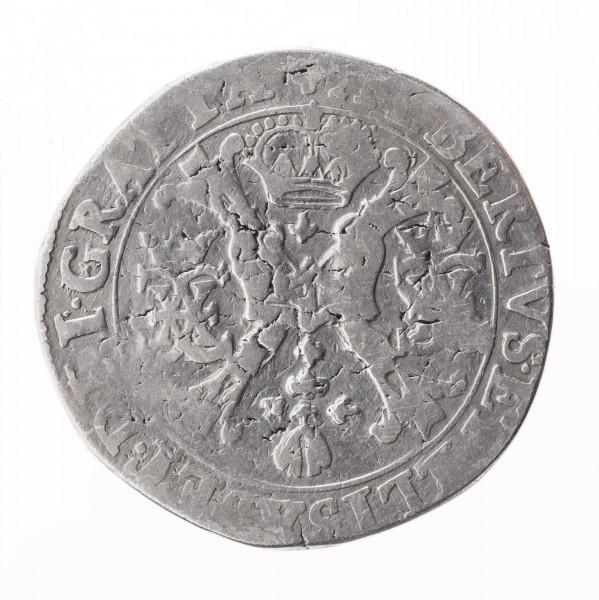 Aw. W tondzie ujętym pojedynczym otokiem liniowym ukoronowany krzyż kwiatowy ze zwieszającą się od niego odznaką orderu Złotego Runa. Po bokach dwa ukoronowane, splecione monogramy; AE. Legenda dookolna spięta na górze znakiem menniczym:
ALBERTVS.ET.ELISABET.DEI.GRATIA

Rw, W tondzie ujętym pojedynczym otokiem liniowym ukoronowana, wielodzielna tarcza herbowa, ujęta łańcuchem z odznaką orderu Złotego Runa. Legenda dookolna rozdzielona u góry koroną:
ARCHID.AVST.DVCES.B[V]RG.ET.BRAB.Z
