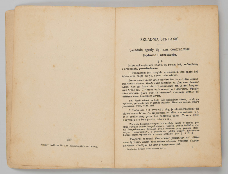ML/MART/184 - Gramatyka języka łacińskiego. Cz. 2, Składnia / Z. Samolewicz, T. Sołtysik. - Wyd. 15. - Lwów ; Warszawa : Książnica - Atlas, 1924. - [2], 256 s. ; 24 cm.