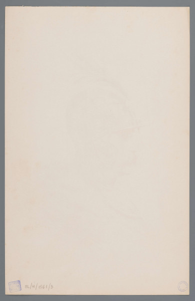 ML/H/1561/3 - Popiersie mężczyzny w zbroi husarskiej, profilem. Na głowie hełm rycerski z ozdobiony piórami. Na ramionach futro. Twarz poważna, z wąsami. Głowa i detale chełmu opracowane szczegółowo i dokładnie, dolna część zbroi i futro- szkicowo.