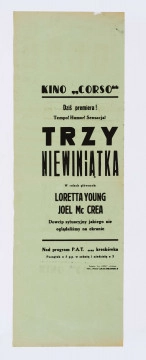 ML/H/396 Na zielonym papierze w podłużnym, pionowym formacie druk zróżnicowanej wielkości czcionką. Zapowiedź premiery filmu