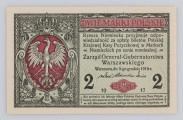 N/Bn/1655/ML - Aw. Z lewej w czerwonym bogato zdobionym kartuszu Orzeł polski. Z prawej u góry: DWIE MARKI POLSKIE. Niżej 4-wierszowy tekst: 
Rzesza Niemiecka przyjmuje odpo- / wiedzialność za spłatę biletów Polskiej / Krajowej Kasy Pożyczkowej w Markach / Niemieckich po cenie nominalnej.
Niżej:
Zarząd Generał-Gubernatorstwa / Warszawskiego / Warszawa, dn. 9-go grudnia 1916 r. Faksymilowane podpisy: von Kries, Überschaer, von Conrad 
Niżej graficzne przedstawienie pieczęci Zarządu Generał-Gubernatorstwa Warszawskiego na wstędze z oznaczeniem nominału  - w kolorze czerwonym - rozdziela datę 19 – 17. Po bokach 2 – 2. U dołu sankcja 3-wierszowa sankcja karna.

Rw. Z lewej i prawej medaliony z żeńskimi głowami. Napis, u góry:
BILET POLSKIEJ KRAJOWEJ / KASY POŻYCZKOWEJ
u dołu:
DWIE MARKI POLSKIEJ
Pośrodku oznaczenie nominału: 2
Seria i numer: B.3492157