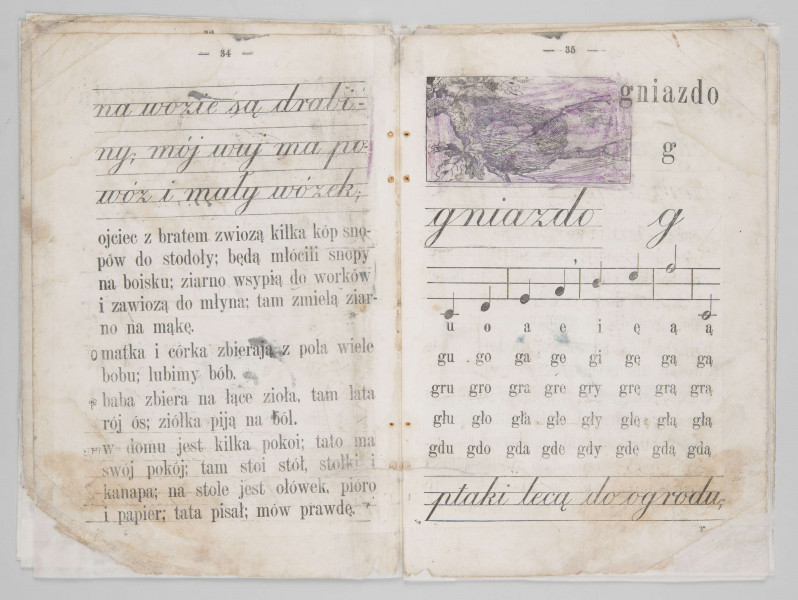 ML/MART/180 - Przedwojenny elementarz do j. polskiego (s. 19-68), z odręcznymi notatkami.