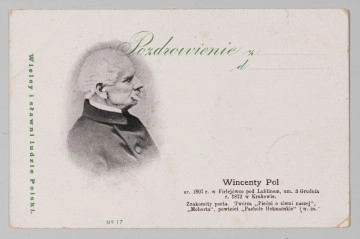 MPol/180/ML MPol/180/ML - Karta pocztowo-korespondencyjna z wizerunkiem Wincentego Pola z profilu -