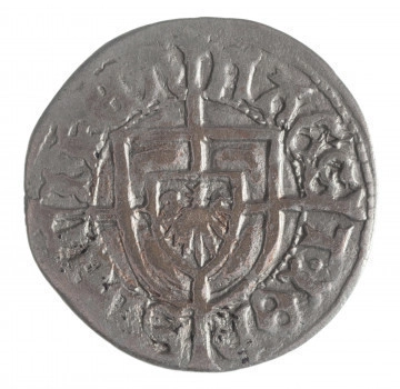 N/4491/576/ML - Aw. Tarcza zakonna wielkiego mistrza z krzyżem, którego ramiona dzieląc legendę otokową sięgają zewnętrznej obwódki. W otoku pomiędzy obwódkami napis:
MAGS – T . IOH – [SDE]T – IFEN
Liternictwo gotyckie.

Rw. tarcza zakonna z krzyżem o wydłużonych ramionach dzielących legendę otokową, o treści:
MONE – TA.C.D – NRVM – PRVS
Liternictwo gotyckie.
