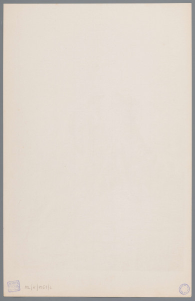 ML/H/1561/1 - Przedstawienie w formie pionowego prostokąta zakończonego łukiem ostrym przedstawienie starca siedzącego na murach miejskich i rusałki wychodzącej z wody. Mężczyzna ubrany w zbroję i płaszcz, przy boku miecz oparty o nogę, w lewym ręku różaniec, prawa dłoń uniesiona nad oczami, jakby wypatrywał coś w oddali. Długa, siwa broda zakrywa tors i spływa na kolana. Mężczyzna jest ponadnaturalnego wzrostu w stosunku do murów miejskich, na których siedzi, opierając nogi o ziemię a łokieć o wieżyczkę. Mury przypominają Bramę Krakowską, zabudowania w tle Wieżę  Trynitarską i Zamek Lubelski z basztą. Na pierwszym planie w prawej dolnej części grafiki wychodząca z wody młoda kobieta z zwiewnej sukni z gałązką pnącza w ręce. Ma długie, ruzpuszczone włosy i wianek. Patrzy w stronę mężczyzny. Na tafli wody kwiaty lilii wodnej i zarośla.