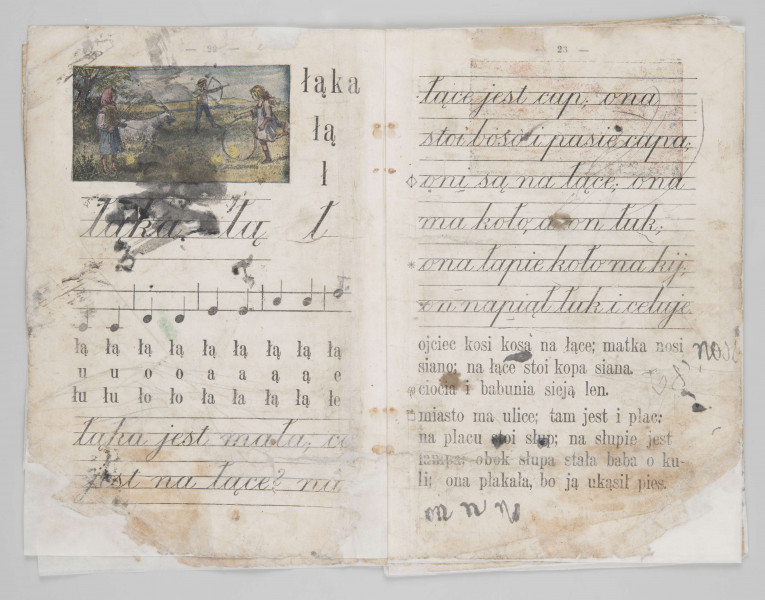 ML/MART/180 - Przedwojenny elementarz do j. polskiego (s. 19-68), z odręcznymi notatkami.