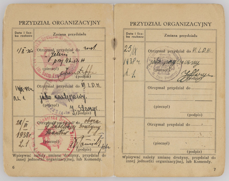 ML/MART/204 - Książeczka służbowa numer 14542 Związku Harcerstwa Polskiego wydana na nazwisko Chabrowski Józef, w książeczce jest wykaz sprawności i drużyna harcerska do której należał Józef Chabrowski.