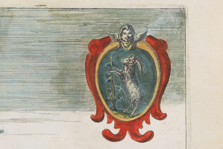 Widok Lublina opatrzony kartuszem herbowym i legendą. Miasto w szerokim, panoramicznym ujęciu obejmującym przedmieścia: Wieniawę i Tatary. Widok ukazuje charakterystyczne dla Lublina budowle min.- w centrum Kościół jezuitów, za nim wzgórze staromiejskie z Bramami Krakowską i Grodzką, kościoły św. Michała i Dominikanów, zespół zabudowań zamkowych z basztą i kaplicą św. Trójcy. Po lewej widoczne sylwetki kościołów Panny  Marii, Nawrócenia, św. Pawła i św. Ducha. Budowle opatrzone łacińskimi podpisami lub cyframi mającymi odnośniki w legendzie. U góry, na osi kartusz tytułowy z napisem: TIPUS CIVITATIS LUBLINE[N]SIS. / IN REGNO POLONIAE EX OMNIBUS / PARTIBUS MU[N]DI EMPORIO. TER. IN. /ANNO CELEBRARI COSUETOCLARAE. (Widok miasta Lublina w Królestwie Polskim, sławnego w całym swiecie trzy razy na rok odbywającemi się jarmarkami) Po lewej godło Polski, po prawej herb Lublina. Nad dolną krawędzią pas zawierający legendę rozbitą na 4 pola w ozdobnych obramieniach. Przedstawienie prowadzone precyzyjną, cienką kreską, podkolorowane.