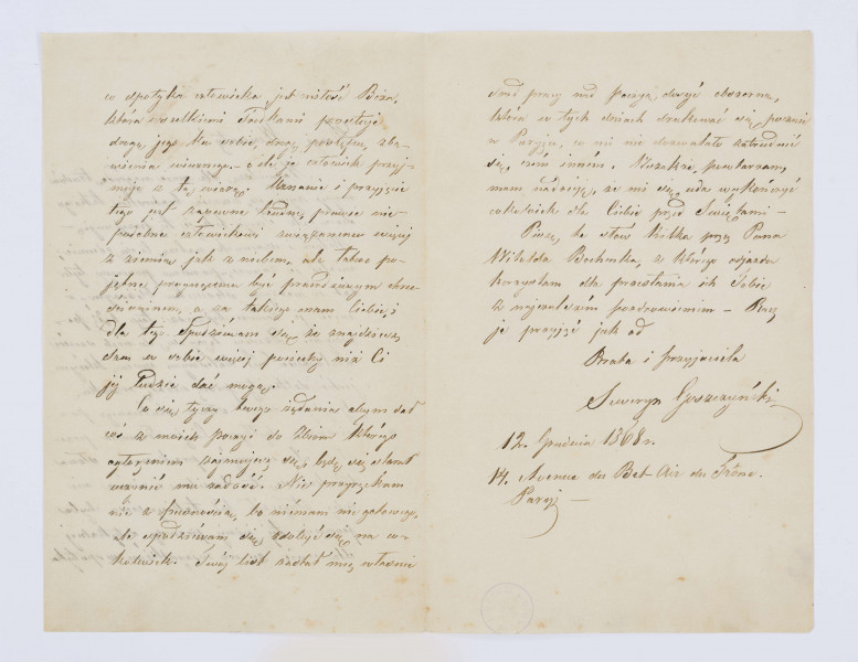 List Seweryna Goszczyńskiego do Wincentego Pola z 12.12.1868 r., sporządzony na trzech stronach, na bardzo cienkim papierze. Pismo czytelne, pochylone na prawo.
