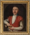 Portret pana Chełmickiego. Postać w ujęciu do bioder, zwrócona w lewą stronę. Mężczyzna ubrany w biały żupan ze stojącym kołnierzem, ozdobionym spinką i czerwony kontusz z niebieskim, wysokim kołnierzem i niebiesko lamowanymi połami kontusza, układającymi się w wydłużony trójkąt. Kołnierzyk białej koszuli wyłożony jest na stójkę żupana, mankiety koszuli na brzeg jego rękawów. W pasie przewiązany pasem kontuszowym we wzór kwiatowy. W lewej ręce trzyma otwartą drewnianą tabakierkę, prawą, ozdobioną pierścieniem, sięga po tabakę. Twarz pełna, głowa podgolona, nos prosty, krótkie wąsy. Tło ciemne, neutralne z zarysowanym owalem.