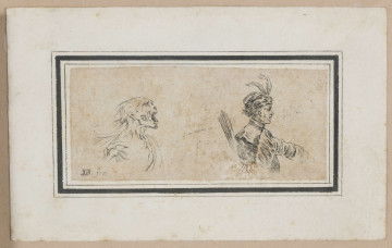 S/G/240/4/ML - W poziomym prostokącie zwrócone w prawo: śmierć i mężczyzna w średnim wieku. Po lewej popiersie śmierci, przedstawionej w postaci krzyczącego człowieka. Wychudzony z otwartymi szeroko ustami, zapadniętymi policzkami, dramatycznie uniesiona ku górze głową, przypomina szkielet obciągnięty skórą. Po prawej postać mężczyzny, jeźdźca z wyciągniętą przed siebie prawą ręką. Twarz o klasyczny profilu, lekko pociągła, mocno zaznaczona powieka, orli nos, lekko rozchylone usta. Na głowie kołpak z piórami. Przedstawiony w delii z kołnierzem i z rękawem odrzuconym na plecy. Z tyłu za plecami widoczne strzały.