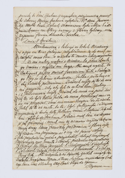 Rękopis listu Szymona Dutkiewicza do Wincentego Pola napisany na czterech kartach A4. Karty pożókłe, pismo bardzo staranne, czytelne, duże litery pisane czarnym atramentem, pismo pochylone na prawą stronę. Wszystkie strony zapisane, margines z lewej strony 2 cm.