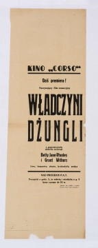 Na białym papierze w podłużnym, pionowym formacie druk zróżnicowanej wielkości czcionką. Afisz premierowy filmu sensacyjnego 