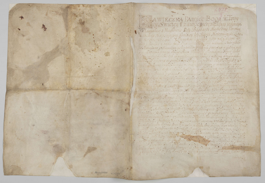 ML/H/590 - Transumpt ordynacji miasta Biłgoraja z 1634 r. wydanej przez Zbigniewa Gorajskiego. Dokument w języku polskim z 1665 r. wystawiony przez Władysława Reja z Nagłowic, podskarbiego koronnego i jego małżonkę Teofilę z Goraja Rejową, dziedziców Biłgoraja. Zamieszczone podpisy kolejnych właścicieli miasta: Konstancji z Potoka Szczuczyny, Marcina Leopolda Szczuki i Jana Szczuki. Dodatkowo opisane postanowienia i potwierdzenia ordynacji przez Marcina Leopolda Szczukę z datą 25 sierpnia 1726 r. Cztery karty z widocznymi ubytkami pergaminu. Zapisana ostatnia strona. Wykruszona pieczęć lakowa. 