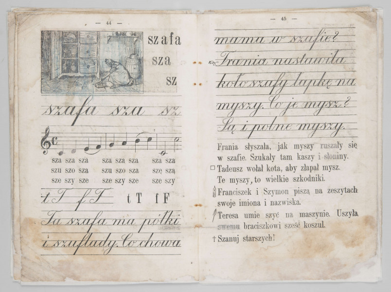 ML/MART/180 - Przedwojenny elementarz do j. polskiego (s. 19-68), z odręcznymi notatkami.