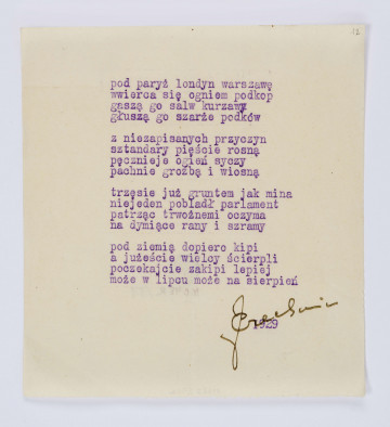 Maszynopis wiersza Józefa Czechowicza, inc. 