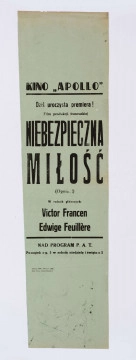 ML/H/380 Na niebieskim papierze w wydłużonym, pionowym formacie druk zróżnicowanej wielkości czcionką. Afisz premiery filmu