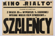 Na jasnym papierze w formacie prostokątnym druk zróżnicowanej wielkości czcionką. Afisz kina 