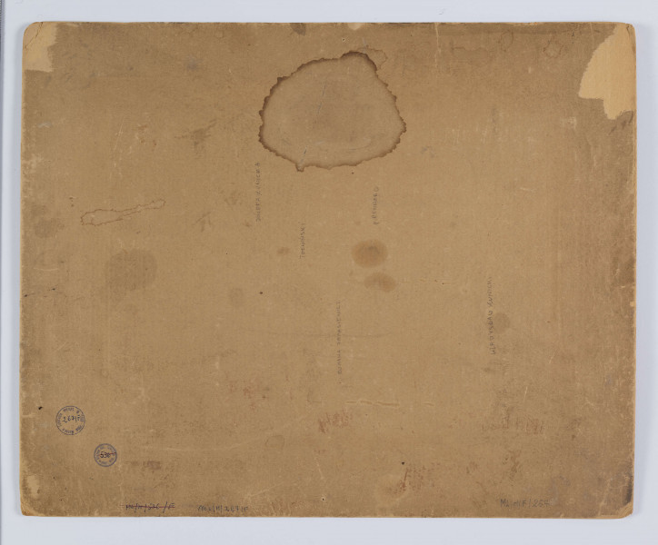 ML/H/F/267 - Fotografia wykonana w atelier na tle panelu z kotarą, na podłodze dywan. Do zdjęcia pozuje 12 osób: 8 kobiet i 4 mężczyzn. Od lewej siedzi Władysław Kunicki, przy stoliku Romana Zapasiewicz, za stolikiem Tołwiński, obok z prawej Józefa Kunicka, z lewej Rennard.
Fotografia naklejona na tekturę w odcieniu szarej zieleni.
Na odwrociu nazwiska niektórych osób wypisane ołówkiem. 