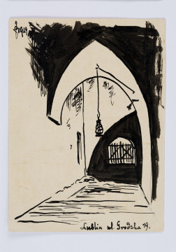 Karta pocztowa z rysunkiem Józefa Czechowicza i korespondencją do Koła Krajoznawczego przy Szkole Powszechnej przy Szkole Powszechnej nr 3 w Lublinie, tusz, karton,1 k. recto i verso, wym. 10,5 x 14,5 cm.
Na karcie recto znajduje sie rysunek wykonany czarnym tuszem przez Józefa Czechowicza. Poniżej rysunku  podpis: 