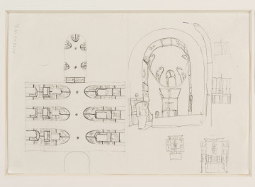 Projekt niezrealizowanej polichromii do kościoła akademickiego KUL. Szkic wystroju wnętrza obejmujący rzut poziomy świątyni oraz szkice wystroju ołtarza.