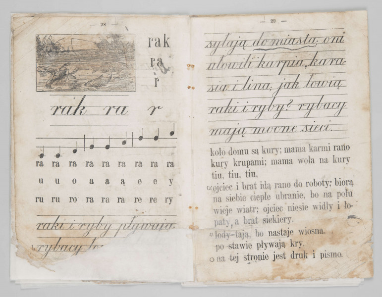 ML/MART/180 - Przedwojenny elementarz do j. polskiego (s. 19-68), z odręcznymi notatkami.