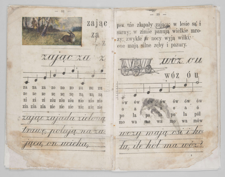 ML/MART/180 - Przedwojenny elementarz do j. polskiego (s. 19-68), z odręcznymi notatkami.