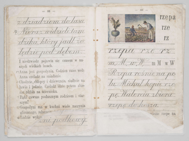 ML/MART/180 - Przedwojenny elementarz do j. polskiego (s. 19-68), z odręcznymi notatkami.