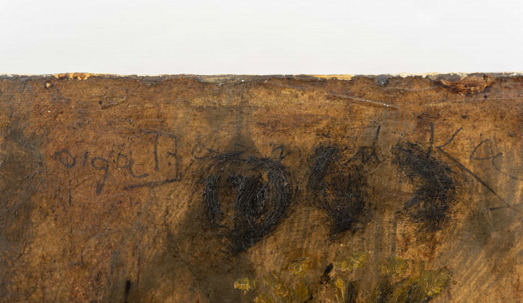 Obraz przedstawia kobietę, siedzącą w fotelu, w ujęciu 3/4 w lewo. Złożone dłonie spoczywają na kolanach. Kobieta ubrana w ciemną suknię z dużym, okrągłym dekoltem i przezroczystymi rękawami. Na szyi sznur długich pereł. Włosy ciemny blond z przedziałkiem pośrodku. Twarz okrągła z rumieńcami. Oczy szare, nos prosty, małe usta. Z prawej strony tarcza herbowa. Tło niejednolite, malowane przy pomocy drobnych pociągnięć pędzla -rozbielone zielenie, brązy, szarości. 