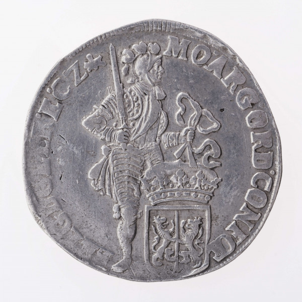 Aw. Postać rycerza w zbroi,  głową zwrócona w prawo, z przyłbicą  z podniesioną zasłoną. Rycerz w prawej dłoni trzyma miecz ostrzem skierowany do góry, a w lewej na wstędze tarczę z herbem Geldrii.  Legenda dookolna rozdzielona na górze i dole wizerunkiem:
MO.ARG.ORD.CONFOE – BELGD GELR.ECZ
Ostatnie dwie litery w wyrazie CONFOE oddane w formie ligatury.
Przy obrzeżu pojedynczy otok ząbkowany.

Rw. Ukoronowana tarcza z herbem Republiki Zjednoczonych Prowincji rozdziela datę, umieszczoną na osi poziomej: 16 – 99. Legenda dookolna rozdzielona na górze koroną:
CONCORDIA.RES.PARVAE.CRESCVNT
Ostatnie dwie litery w wyrazie PARVAE oddane w formie ligatury.
Przy obrzeżu pojedynczy otok nieliniowy.