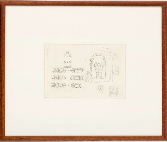 Projekt niezrealizowanej polichromii do kościoła akademickiego KUL. Szkic wystroju wnętrza obejmujący rzut poziomy świątyni oraz szkice wystroju ołtarza.