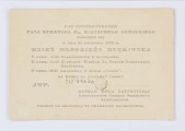 Rękopis Józefa Czechowicza, tekst zapisany czarnym ołówkiem na odwrocie kartonika (wym. 10 x 15 cm), na którym po stronie recto znajduje się drukowany formularz zaproszenia na 