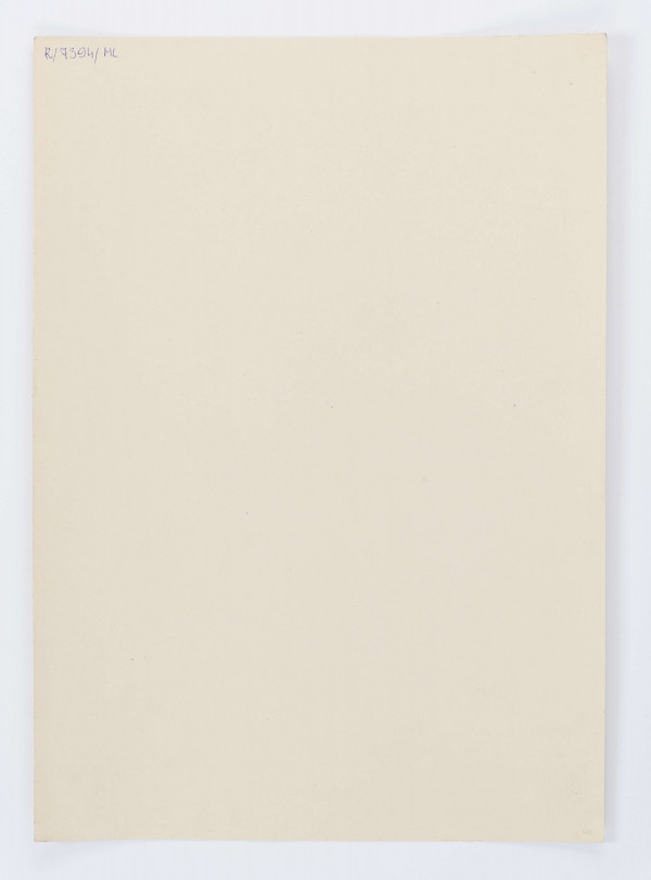 Projekt niezrealizowanej polichromii do kościoła akademickiego KUL. Widok na ścianę południową nawy z wyodrębnionymi kwaterami, które wypełniają w dolnej częsći zarysowane szkicowo sceny z Drogi Krzyżowej, w środkowym pasie dwa geometryczne pola, powyżej wizerunki świętych oraz banderole.