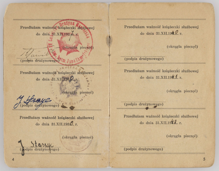 ML/MART/204 - Książeczka służbowa numer 14542 Związku Harcerstwa Polskiego wydana na nazwisko Chabrowski Józef, w książeczce jest wykaz sprawności i drużyna harcerska do której należał Józef Chabrowski.