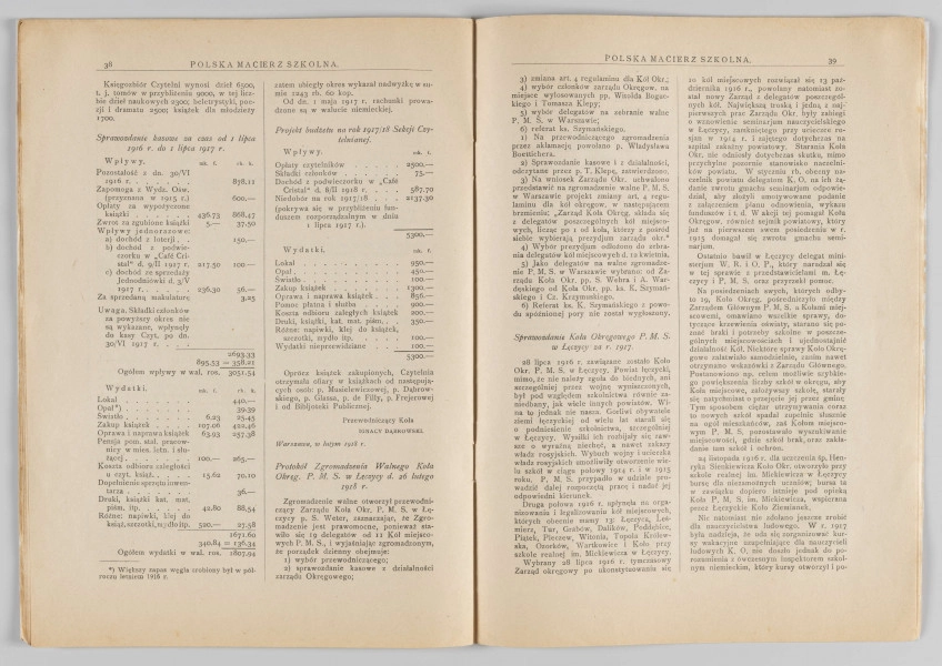 ML/H/4155 - Czasopismo „Polska Macierz Szkolna”, nr 5-6 z 20 lipca 1918 r. Miesięcznik wydawany w Warszawie poświęcony sprawom oświaty. Druk w miękkiej oprawie, tekst w dwóch kolumnach rozmieszczony na 50 numerowanych stronach. Na okładce w nagłówku tytuł czasopisma. Poniżej dane adresowe redakcji oraz reklamy w ozdobnych ramkach. Na pierwszej stronie powtórzony tytuł. Poniżej nazwisko redaktora oraz niewielka grafika z alegorią P.M.S. Zawartość: sprawozdania z działalności wydawcy (m. in. o działalności Koła Miejskiego P.M.S. w Lublinie) oraz artykuły o tematyce oświatowej (w tym o potrzebie reformy szkół żeńskich). Większość tekstów podpisana nazwiskami autorów. 