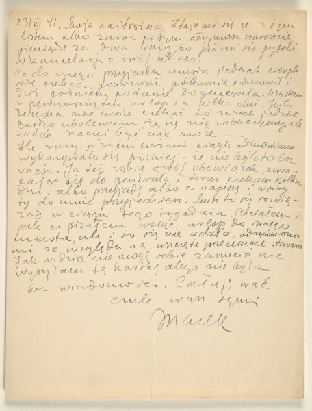 List Marka Szwarca do jego żony Giny. Szwarc napisał go podczas swojej służby wojskowej w Szkocji. Po raz kolejny wspomina żonie o odczytach na temat Polski skierowanych do Szkotów. Zastanawia się, czy odbędą się w najbliższym czasie czy w okresie jesieni. Gdyby przełożono je na później, mogliby w nich uczestniczyć studenci. Pisze o tym, że musiał ostatnio obierać ziemniaki na obiad. Namawia żonę do kupna futrzanej kurtki. Sam stwierdza, że nie potrzebuje ciepłych ubrań. Dzieli się z żoną swoją refleksją na temat filmu o miłości, który ostatnio widział. Szwarc opowiada jej również o tym, jaki jest jego zdaniem charakter Polaka. Planuje pozostać w wojsku do ukończenia pięćdziesięciu lat, ponieważ chce dobrze opanować umiejętność prowadzenia samochodu tak, by mógł ją wykorzystywać w przyszłości. Marek pociesza Ginę, która martwi się brakiem wiadomości od jej rodziców podróżujących do Stanów Zjednoczonych. Pisze do żony, że musi być cierpliwa, ponieważ rodzice dotrą do Nowego Jorku dopiero za cztery dni.