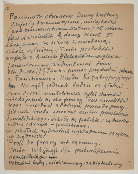 Rękopis reportażu podsumowującego trzytygodniową podróż do Polski, którą Marek Szwarc odbył w 1946 roku. Autor tekstu w czasie wyjazdu rozmawiał z wieloma Żydami ocalonymi z Zagłady oraz z Polakami. Szwarc był dotknięty brakiem Żydów w zniszczonej wojną Polsce. W czasie podróży wydawało mu się, że widzi twarze swoich zmarłych krewnych, znajomych i przyjaciół.