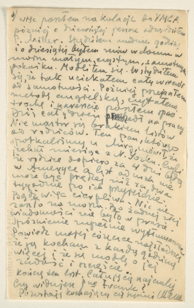 List Marka Szwarca do jego żony Giny. Szwarc napisał go podczas swojej służby wojskowej w Szkocji. Po raz kolejny wspomina żonie o odczytach na temat Polski skierowanych do Szkotów. Zastanawia się, czy odbędą się w najbliższym czasie czy w okresie jesieni. Gdyby przełożono je na później, mogliby w nich uczestniczyć studenci. Pisze o tym, że musiał ostatnio obierać ziemniaki na obiad. Namawia żonę do kupna futrzanej kurtki. Sam stwierdza, że nie potrzebuje ciepłych ubrań. Dzieli się z żoną swoją refleksją na temat filmu o miłości, który ostatnio widział. Szwarc opowiada jej również o tym, jaki jest jego zdaniem charakter Polaka. Planuje pozostać w wojsku do ukończenia pięćdziesięciu lat, ponieważ chce dobrze opanować umiejętność prowadzenia samochodu tak, by mógł ją wykorzystywać w przyszłości. Marek pociesza Ginę, która martwi się brakiem wiadomości od jej rodziców podróżujących do Stanów Zjednoczonych. Pisze do żony, że musi być cierpliwa, ponieważ rodzice dotrą do Nowego Jorku dopiero za cztery dni.