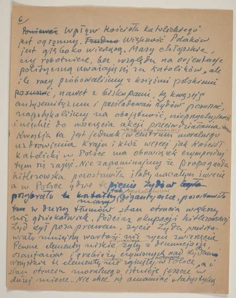 Rękopis reportażu podsumowującego trzytygodniową podróż do Polski, którą Marek Szwarc odbył w 1946 roku. Autor tekstu w czasie wyjazdu rozmawiał z wieloma Żydami ocalonymi z Zagłady oraz z Polakami. Szwarc był dotknięty brakiem Żydów w zniszczonej wojną Polsce. W czasie podróży wydawało mu się, że widzi twarze swoich zmarłych krewnych, znajomych i przyjaciół.