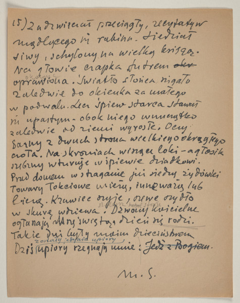 Rękopis reportażu podsumowującego trzytygodniową podróż do Polski, którą Marek Szwarc odbył w 1946 roku. Autor tekstu w czasie wyjazdu rozmawiał z wieloma Żydami ocalonymi z Zagłady oraz z Polakami. Szwarc był dotknięty brakiem Żydów w zniszczonej wojną Polsce. W czasie podróży wydawało mu się, że widzi twarze swoich zmarłych krewnych, znajomych i przyjaciół.